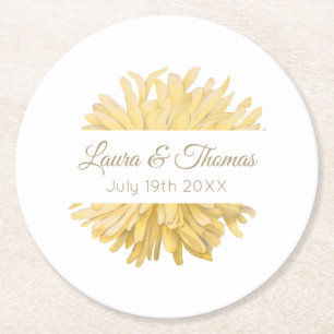 Posavasos Redondo De Papel Boda amarillo y blanco