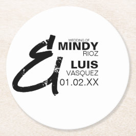 Posavasos Redondo De Papel BODA AMPERSAND Grunge Negro Blanco   