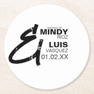 Posavasos Redondo De Papel BODA AMPERSAND Grunge Negro Blanco