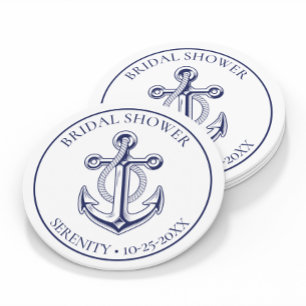 Posavasos Redondo De Papel Boda Ancla Azul Marino Ducha Nupcial