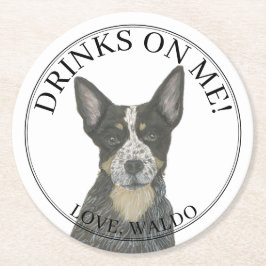 Posavasos Redondo De Papel Boda Blue Australian Cattledog Heeler