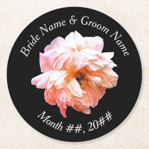 Posavasos Redondo De Papel Boda Bride y Groom Peach Peony