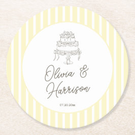 Posavasos Redondo De Papel Boda Caprichosa de Rayas Amarillas Suaves