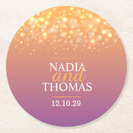 Posavasos Redondo De Papel Boda champán bolas de papel dorado púrpura