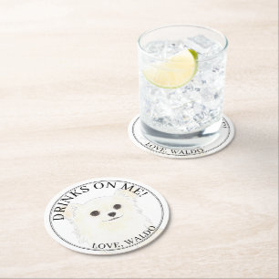 Posavasos Redondo De Papel Boda Chihuahua, blanco y añorado