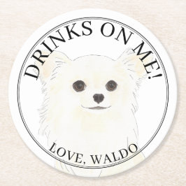 Posavasos Redondo De Papel Boda Chihuahua, blanco y añorado