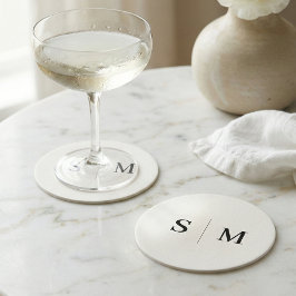 Posavasos Redondo De Papel Boda Clásica Monograma Blanco