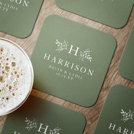 Posavasos Redondo De Papel Boda clásico rústico sencillo y verde