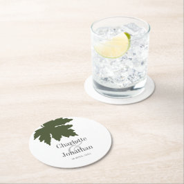 Posavasos Redondo De Papel Boda/Compromiso de hoja de arce de Olive Green Otu