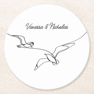 Posavasos Redondo De Papel Boda Compromiso de Vacaciones de Verano en la Play