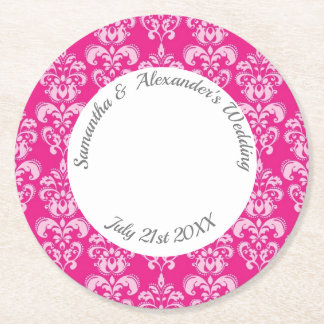 Posavasos Redondo De Papel Boda damasco rosa caliente