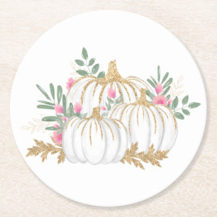 Posavasos Redondo De Papel Boda de Acción de Gracias de la Calabaza de Oro Fl