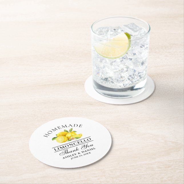 Posavasos Redondo De Papel Boda de acuarela Lemons Limoncello (In situ)