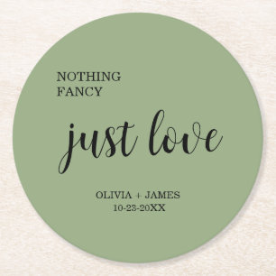 Posavasos Redondo De Papel Boda de amor verde salvia sin nada elegante 
