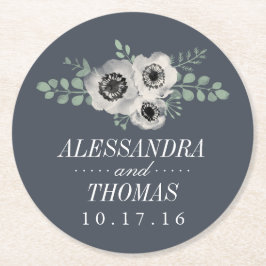 Posavasos Redondo De Papel Boda de Anemone y Eucalyptus