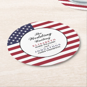 Posavasos Redondo De Papel Boda de Bandera de Estados Unidos