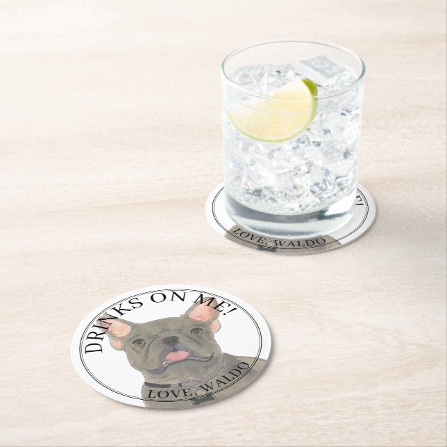 Posavasos Redondo De Papel Boda de Bulldog francés francés personalizado (In situ)