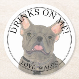 Posavasos Redondo De Papel Boda de Bulldog francés francés personalizado