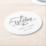 Posavasos Redondo De Papel Boda de caligrafía clásica blanco y negro<br><div class="desc">Sencilla montaña de papel boda en blanco y negro con letras elegantes y románticas de caligrafía rápida con texto. Para una personalización más avanzada de este diseño,  haga clic en el BOTÓN HERRAMIENTA DE DISEÑO AZUL de arriba.</div>
