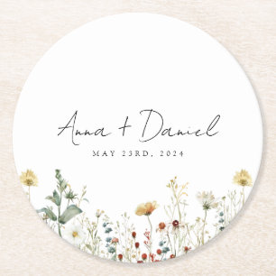 Posavasos Redondo De Papel Boda de campo de flores silvestres de verano