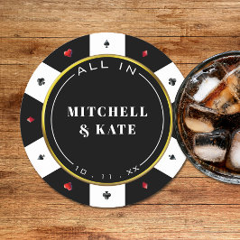 Posavasos Redondo De Papel Boda de Chip de Poker