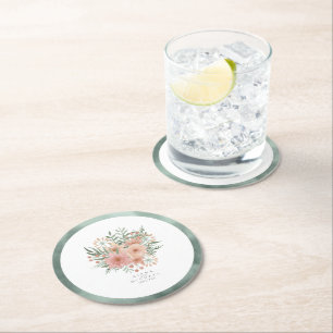 Posavasos Redondo De Papel Boda de color de agua para Bouquet Rubor ID654