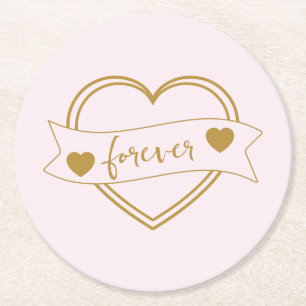 Posavasos Redondo De Papel Boda de Corazones de Oro para Siempre