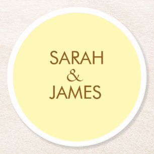 POSAVASOS REDONDO DE PAPEL BODA DE CREMA DE NOMBRE PERSONALIZADO MÍNIMO ELEGA