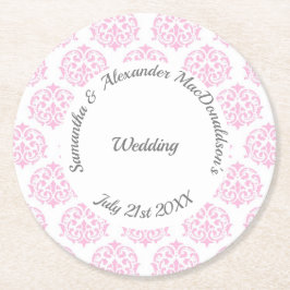 Posavasos Redondo De Papel Boda de damasco rosa pastel