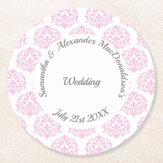 Posavasos Redondo De Papel Boda de damasco rosa pastel