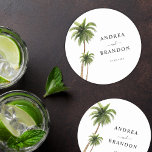 Posavasos Redondo De Papel Boda de destino de la costa tropical de la Palmera<br><div class="desc">¡Estas elegantes tartas de palmera harían un maravilloso añadido a sus suministros de boda! Añade fácilmente tus propios detalles haciendo clic en la opción "personalizar".</div>