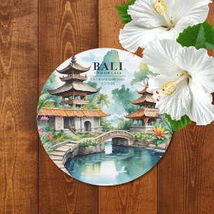 Posavasos Redondo De Papel Boda de Destino Tropical Asiático en Bali Indonesi