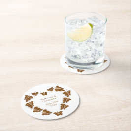 Posavasos Redondo De Papel Boda de diseño de mariposas de color chocolate