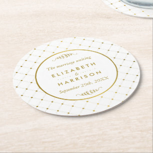 Posavasos Redondo De Papel Boda de efectos de color blanco y Relieve metaliza