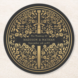 Posavasos Redondo De Papel Boda de espadas medievales Black Royal