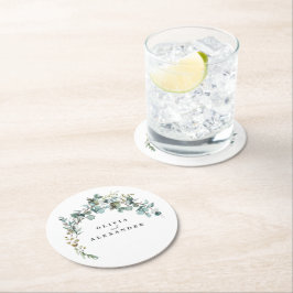 Posavasos Redondo De Papel Boda de Eucalyptus Greenery