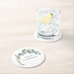 Posavasos Redondo De Papel Boda de Eucalyptus Greenery