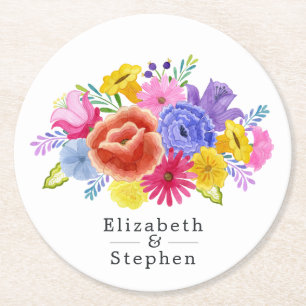 Posavasos Redondo De Papel Boda de Fiesta Mexicana Floral