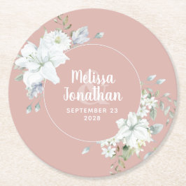 Posavasos Redondo De Papel Boda de flores blancas florales y románticas acuar