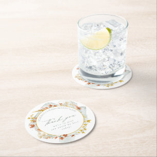 Posavasos Redondo De Papel Boda de flores silvestres acuarela Gracias Gold ID