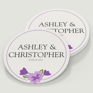 Posavasos Redondo De Papel Boda de flores silvestres color morado