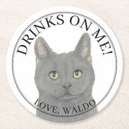 Posavasos Redondo De Papel Boda de gatos Chartreux personalizado
