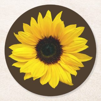 Posavasos Redondo De Papel Boda de girasol Ducha de novia Amarillo marrón