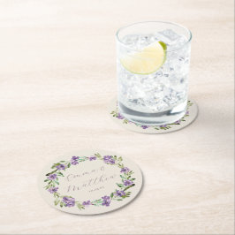 Posavasos Redondo De Papel Boda de guirnalda bucal morada monograma