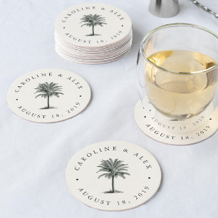 Posavasos Redondo De Papel Boda de La Habana Palm
