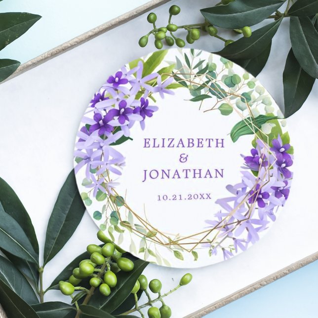 Posavasos Redondo De Papel Boda de marco dorado morado (Subido por el creador)