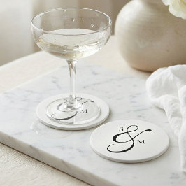 Posavasos Redondo De Papel Boda de Monograma de Ampersand Clásico Tradicional