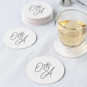 Posavasos Redondo De Papel Boda de monograma de guiones sobredimensionados en