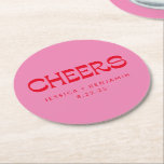 Posavasos Redondo De Papel Boda de nombres de tipografía roja rosa de Cheovy<br><div class="desc">Alegres personalizados Groovy tipografía roja y rosa nombran a la escoria de papel Boda</div>