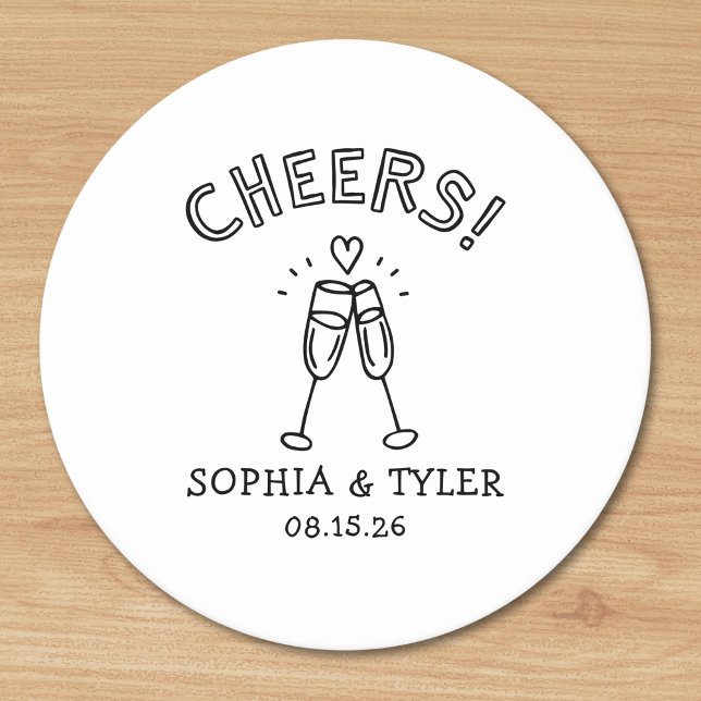 Posavasos Redondo De Papel Boda de nombres personalizados sencillos de cheque (Customize these fun, cute, simple coasters for your wedding, engagement, and rehearsal dinner!)